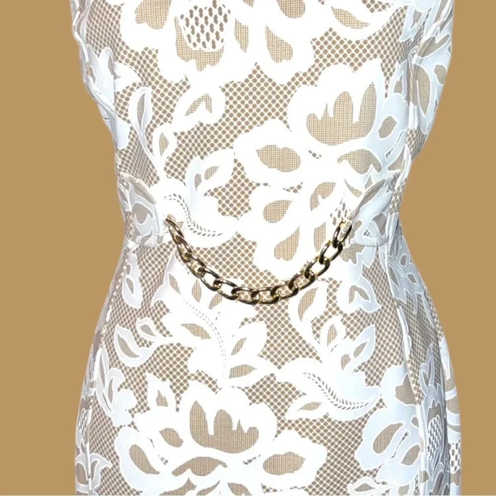 Enfocus brand beige dress with cream lace design overlay! New - Picture 5 of 12